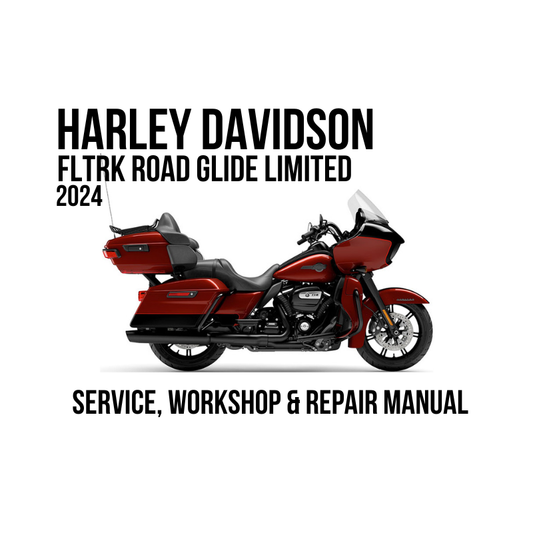 Harley-Davidson FLTRK Road Glide Limited 2024 service, workshop, and repair manual cover featuring a red motorcycle on a white background with black text.