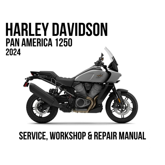 Harley-Davidson Pan America 1250 2024 service, workshop, and repair manual cover featuring a side profile of the motorcycle on a white background.