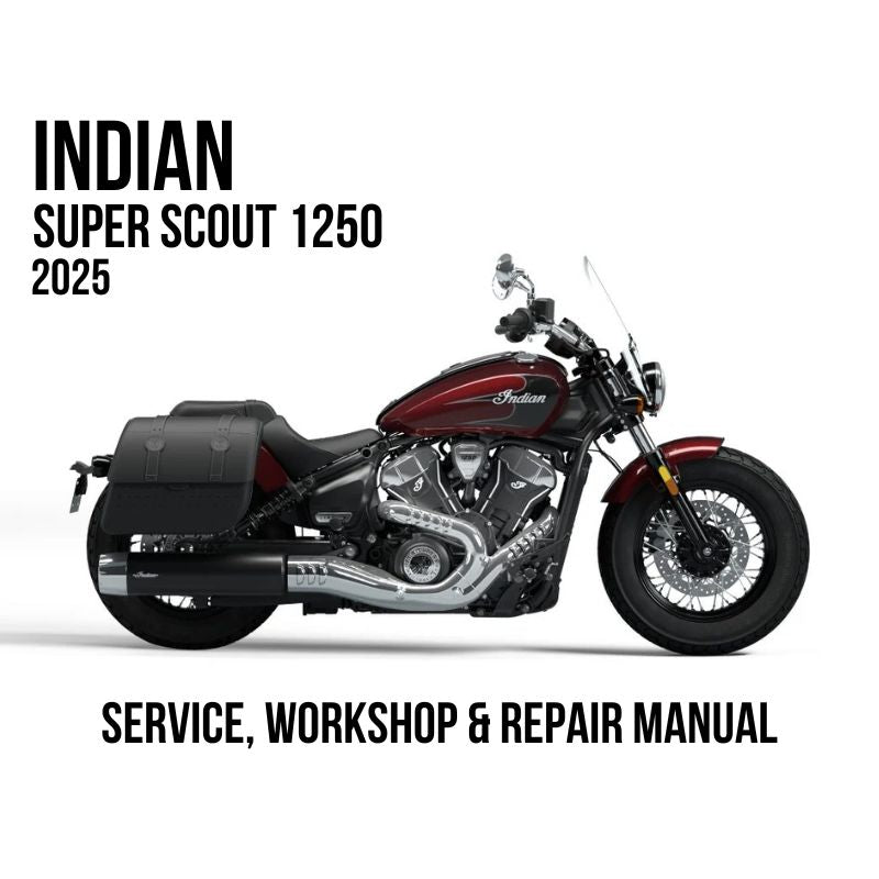 Indian Super Scout 1250 2025 Service, Workshop & Repair Manual red and black cruiser with saddlebags