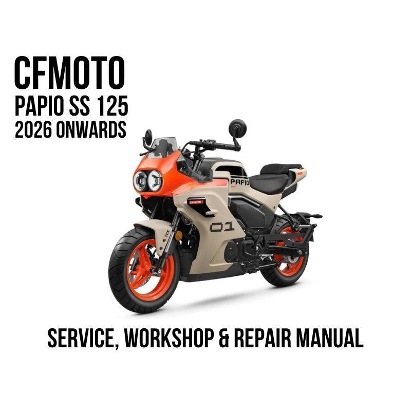 CFMOTO Papio SS 125 2026 Onwards Service, Workshop & Repair Manual showing orange and beige Papio SS 125 motorcycle
