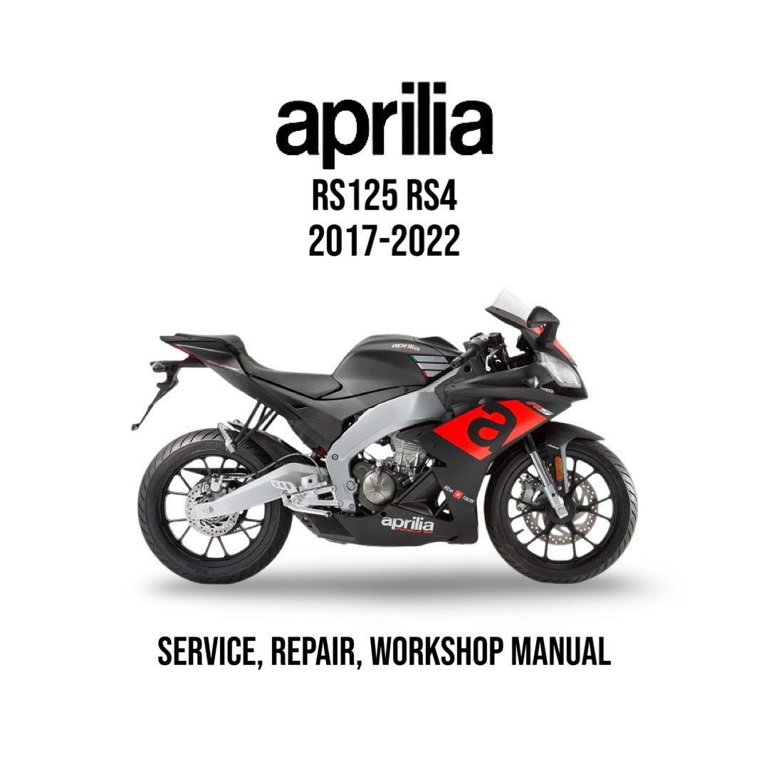 Cover of Aprilia RS125 RS4 2017-2022 service, repair, workshop manual with a motorcycle illustration.