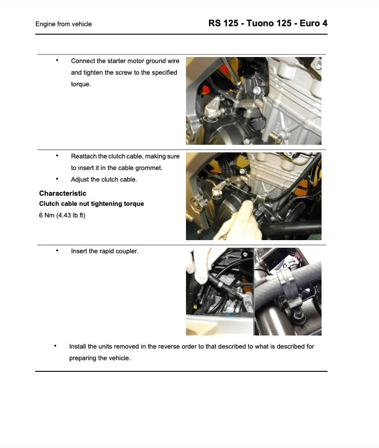 Technical manual page with instructions for a motorcycle, featuring text and images of engine components.