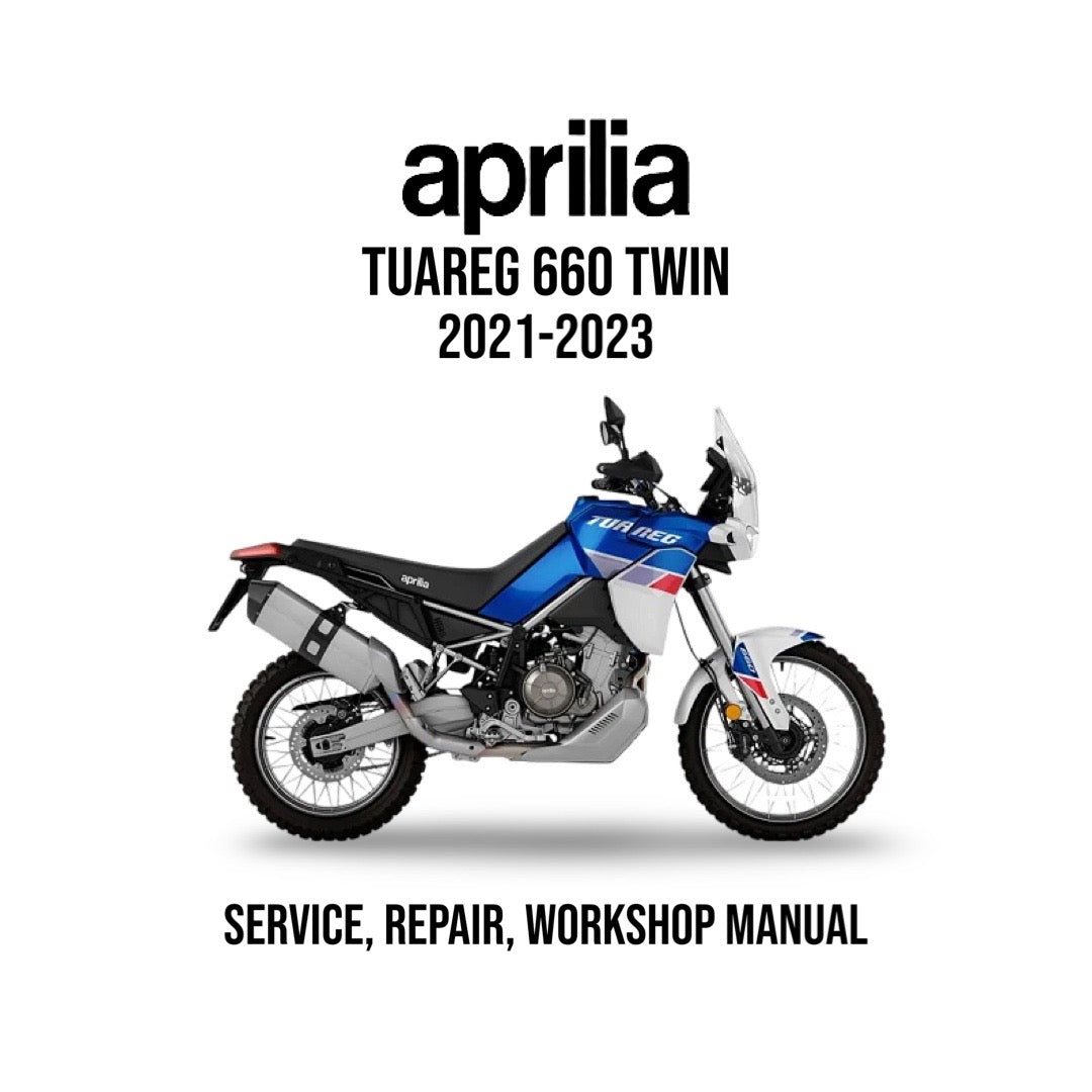 Service, repair, and workshop manual cover for Aprilia Tuareg 660 Twin 2021-2023 on a white background