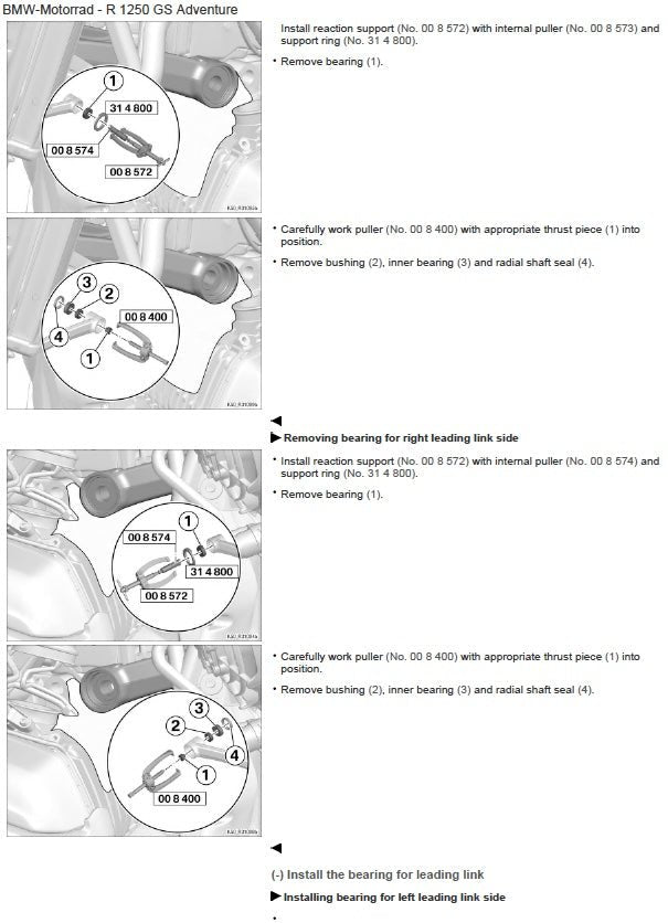 Technical diagram with step-by-step instructions for BMW Motorrad R 1250 GS Adventure repair.