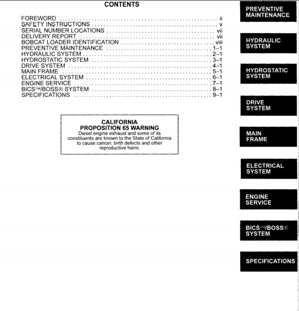 Bobcat 873 Skid Steer Loader Service Manual