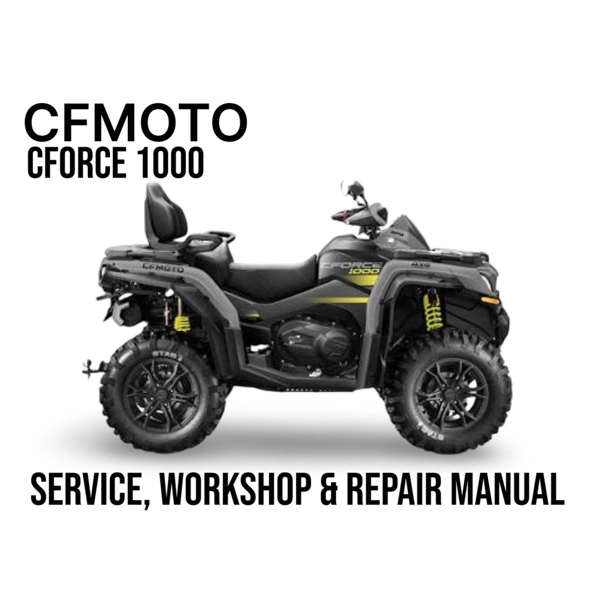 CFMOTO CFORCE 1000 ATV on a white background with text about service, workshop, and repair manual.