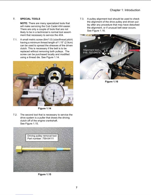 Technical manual page with text and images of tools and equipment
