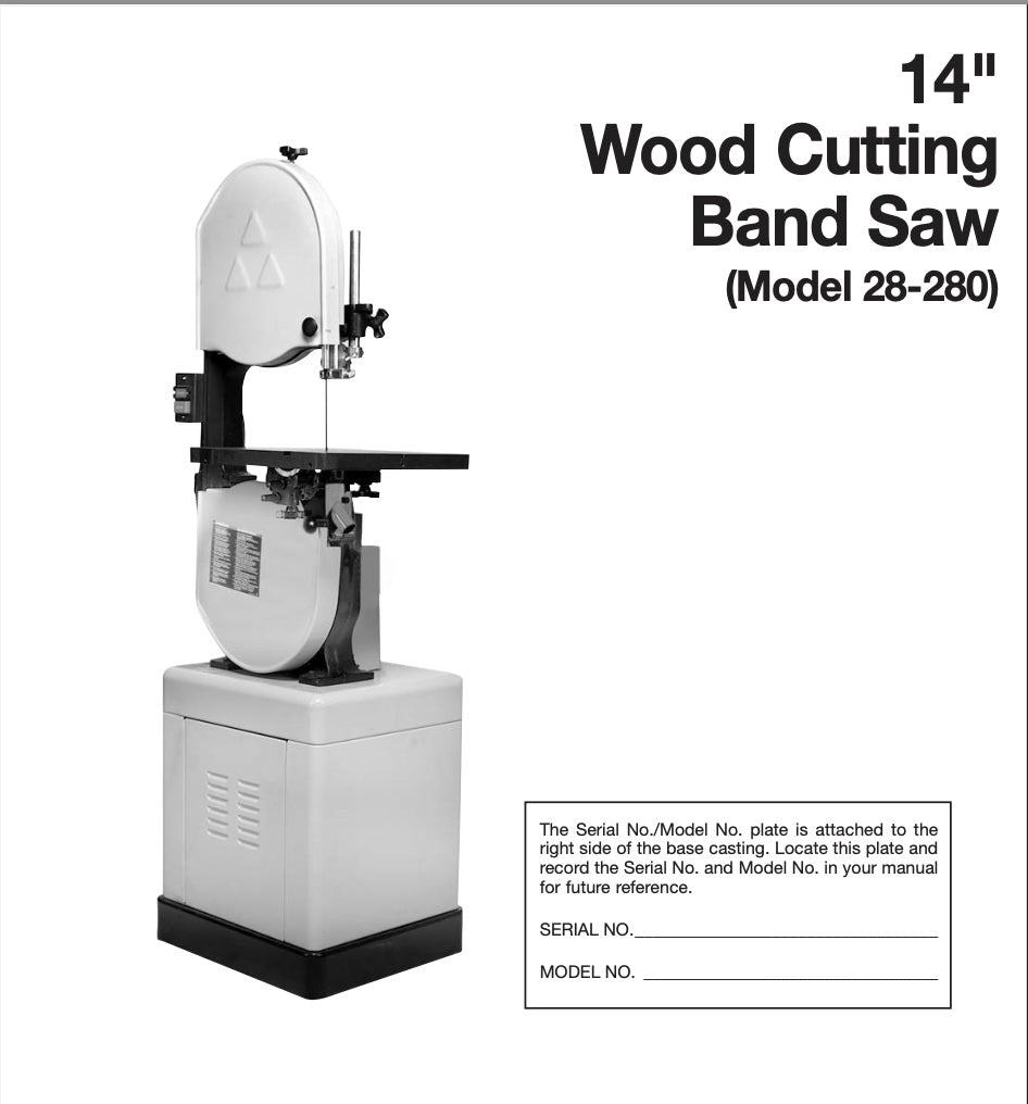 14-inch wood cutting band saw with model number 28-280 on a white background