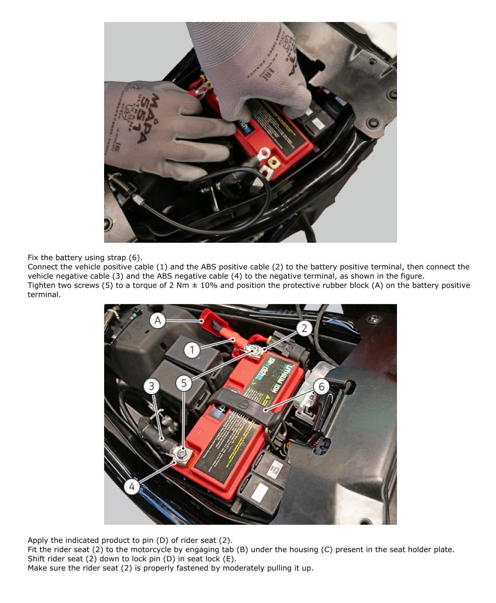 Step-by-step guide on connecting a car battery with text instructions.