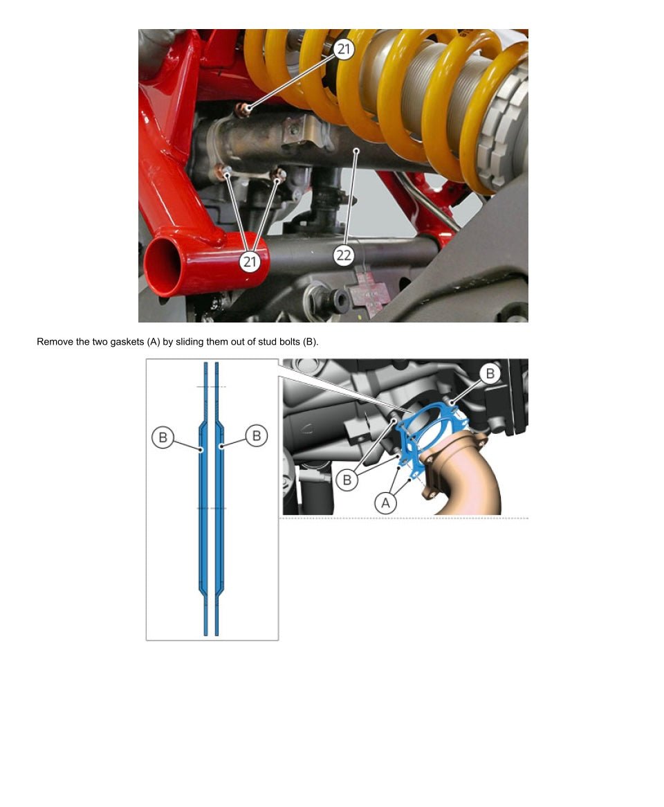 Technical diagram of a mechanical component with labeled parts and instructions on how to remove gaskets.
