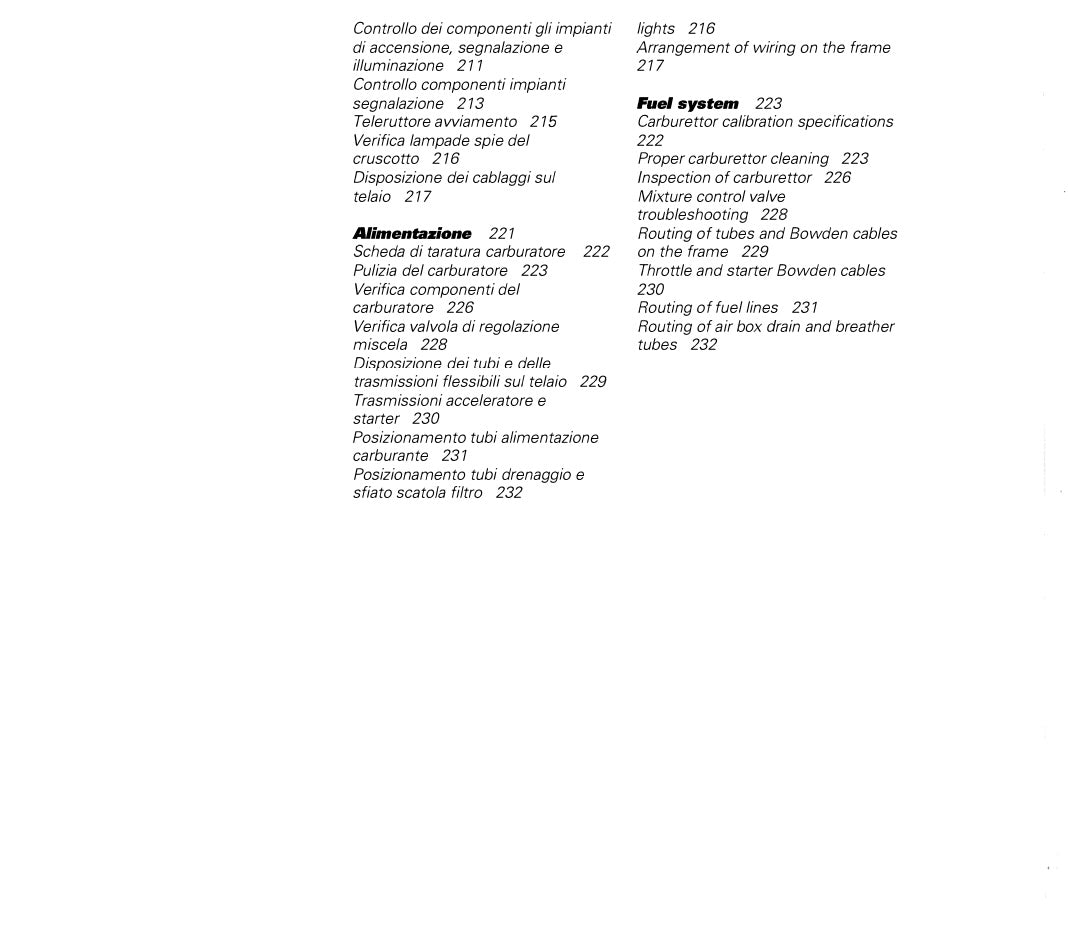 Table of contents or index page with text on a white background