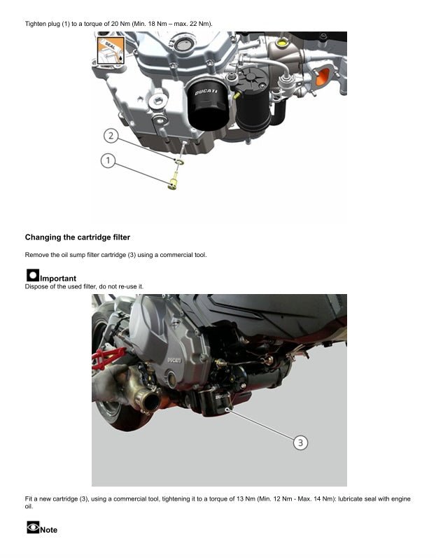 Technical diagram and images of a car engine with text instructions on changing a cartridge filter.