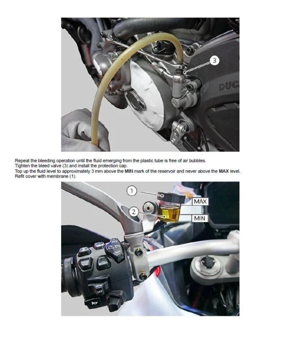 Motorcycle brake fluid reservoir with instructions on a white background