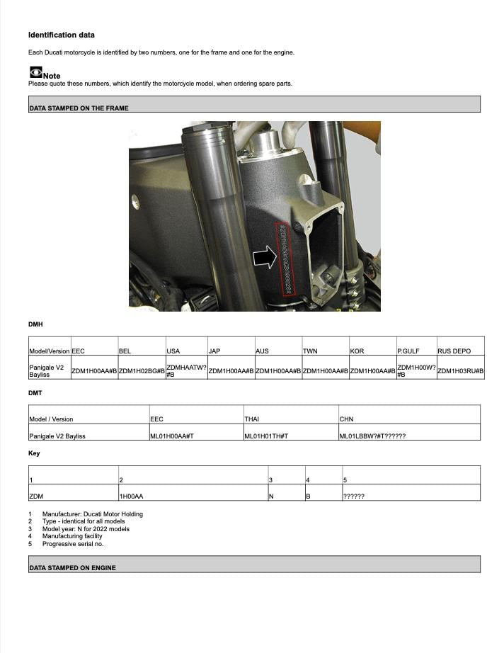 Technical document with motorcycle engine details and specifications.