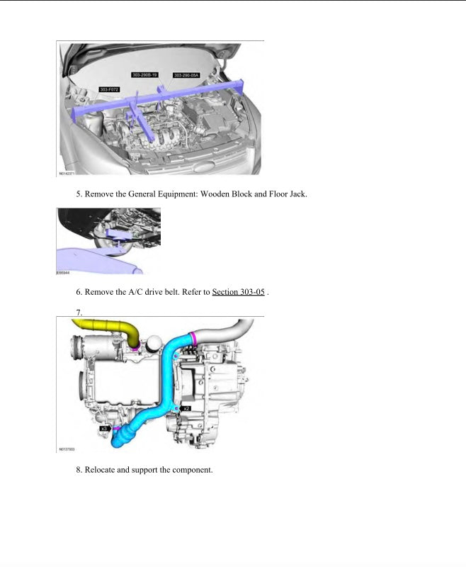 Technical diagram of a car engine with labeled steps on a white background