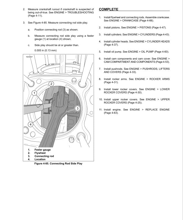 Technical diagram and text instructions for engine assembly on a white background
