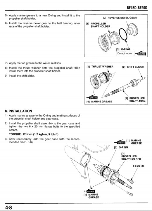 Technical diagram and instructions for installing a propeller system on a vehicle, with labeled parts and text.