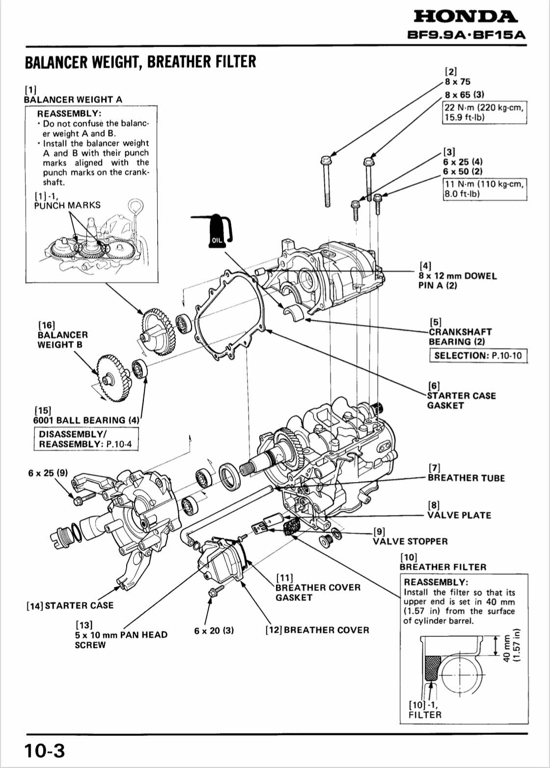 A black and white technical service manual page for a Honda BF9, BD9, BF9.0A, and BF9.