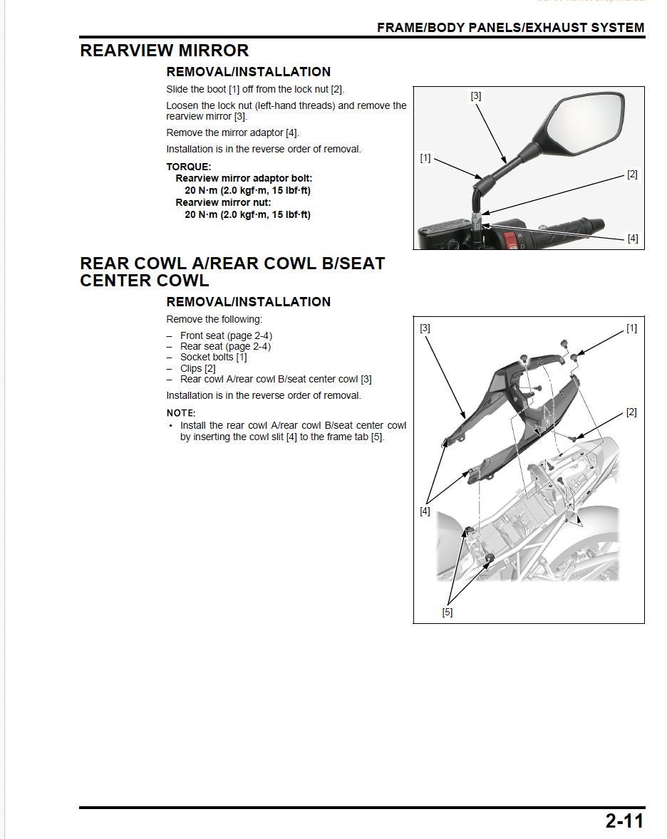 Technical diagram of rearview mirror and cowl removal/installation on a vehicle.