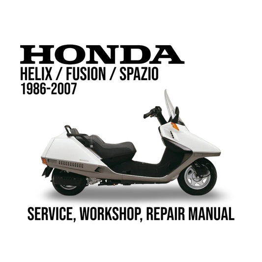 Honda scooter with text indicating a service, workshop, and repair manual for models from 1986 to 2007.