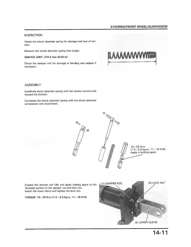 Technical diagram and text instructions for steering and front wheel suspension system on a white background.