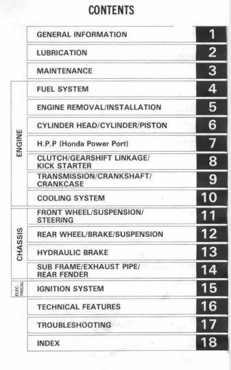 Table of contents for a technical manual on various vehicle systems.