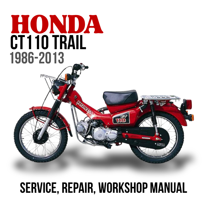 Honda CT110 Trail manual cover with motorcycle and text on a white background