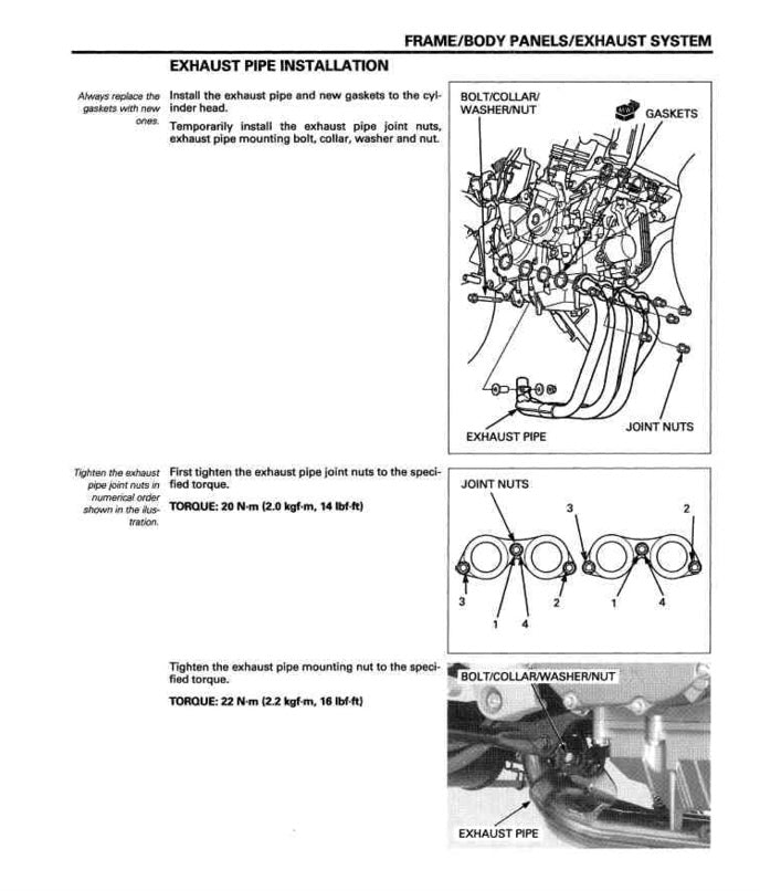 Technical diagram and instructions for exhaust pipe installation on a vehicle.