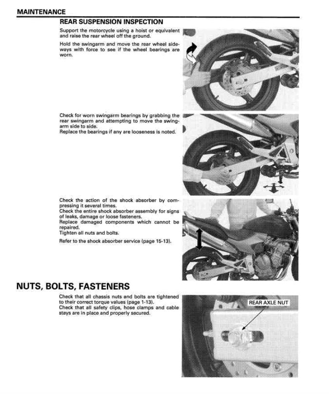 Maintenance instructions for a motorcycle with text and images of parts.