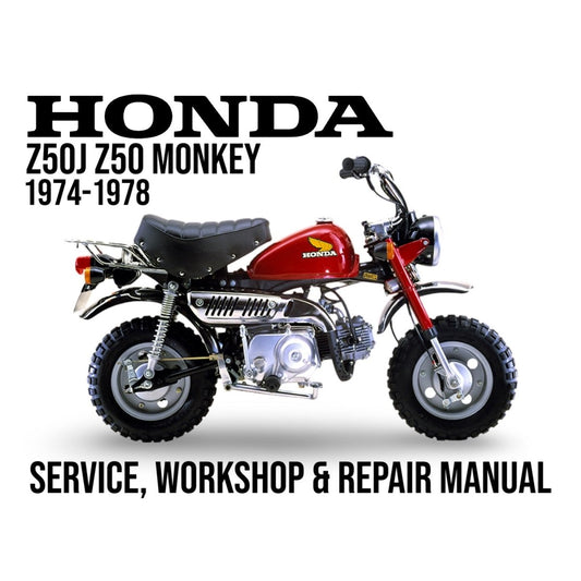 Honda Z50J Z50 Monkey 1974-1978 service, workshop & repair manual cover with a red motorcycle.