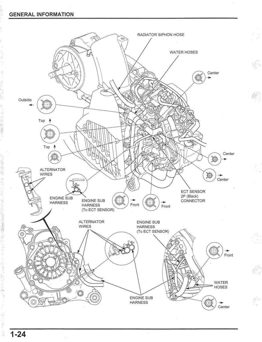 Technical diagram of an automotive engine and related components with labels.