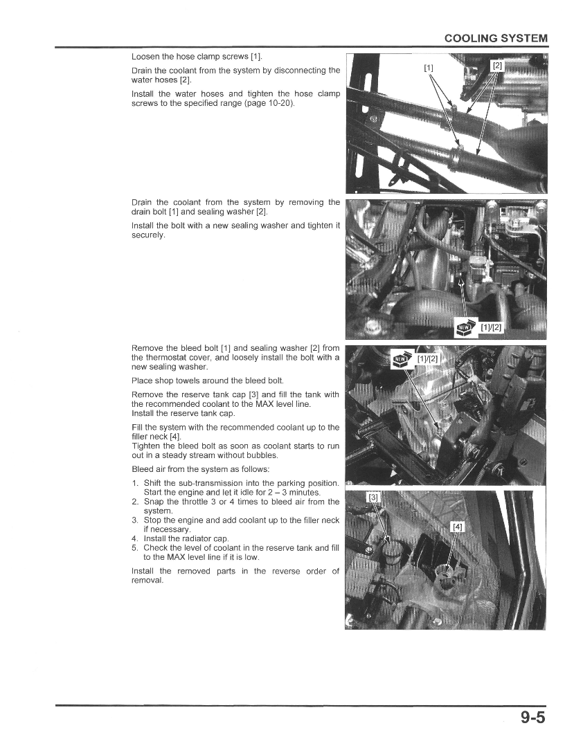 Technical manual page with text and diagrams for a cooling system repair.