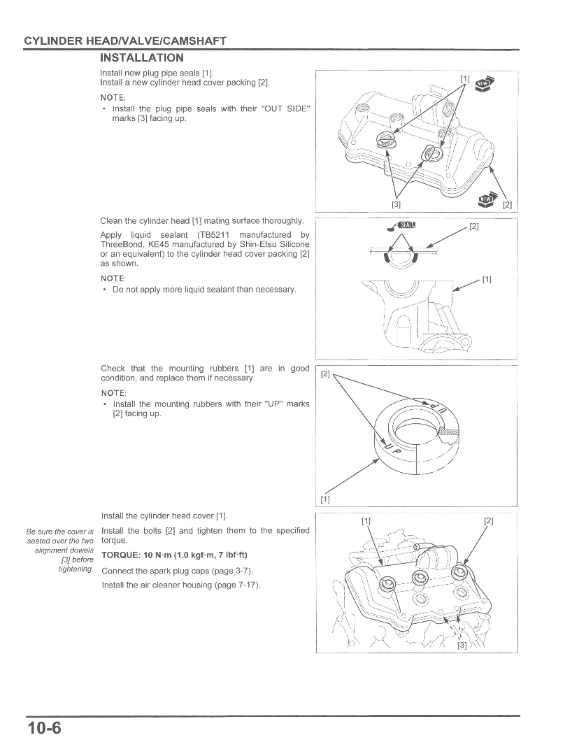 Technical diagram of cylinder head valve camshaft installation with text and illustrations.