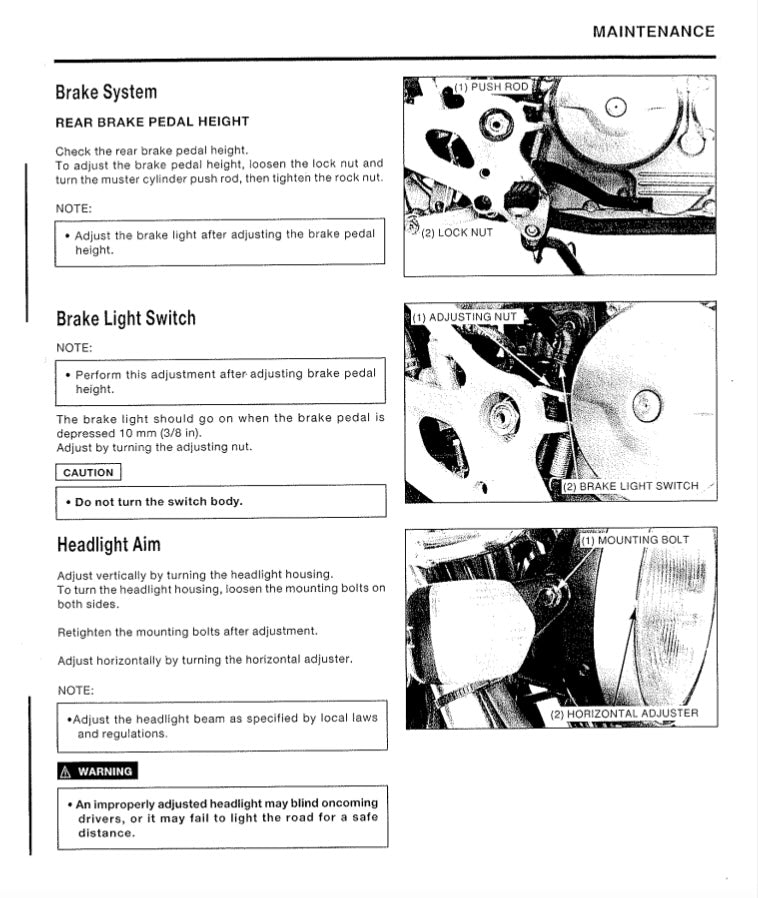 Maintenance instructions for a brake system with diagrams and text.