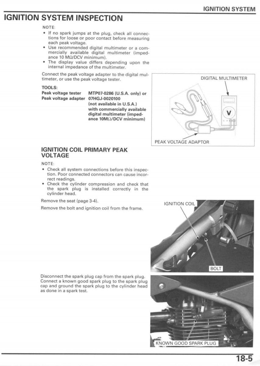 Technical manual page for ignition system inspection with diagrams and text.