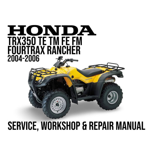 Honda FourTrax Rancher ATV with text indicating a service, workshop, and repair manual for the years 2004-2006.