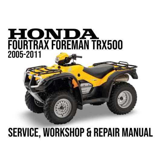 Honda Fourtrax Foreman TRX500 service, workshop & repair manual cover with yellow ATV on a white background.