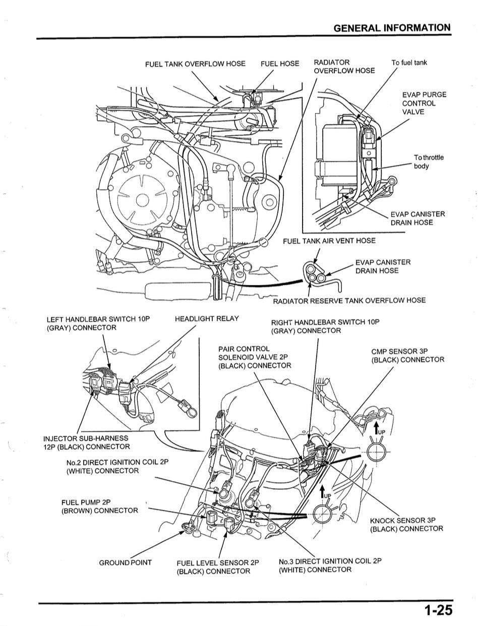 Technical diagram of a vehicle's fuel system components on a white background
