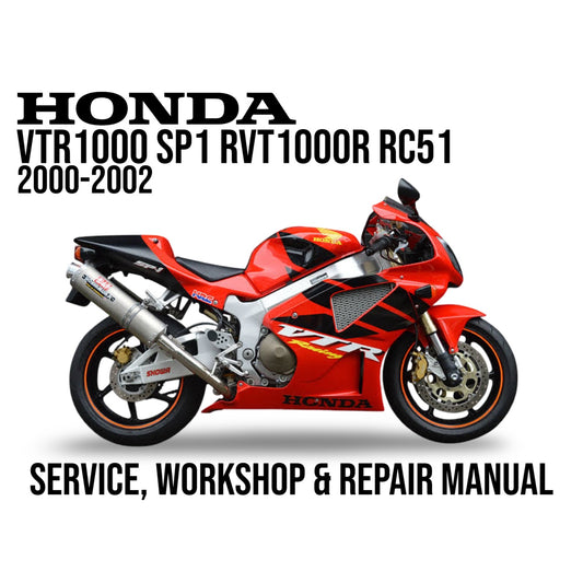 Honda VTR1000 SP1 RVT1000R RC51 service, workshop & repair manual cover with a red motorcycle.