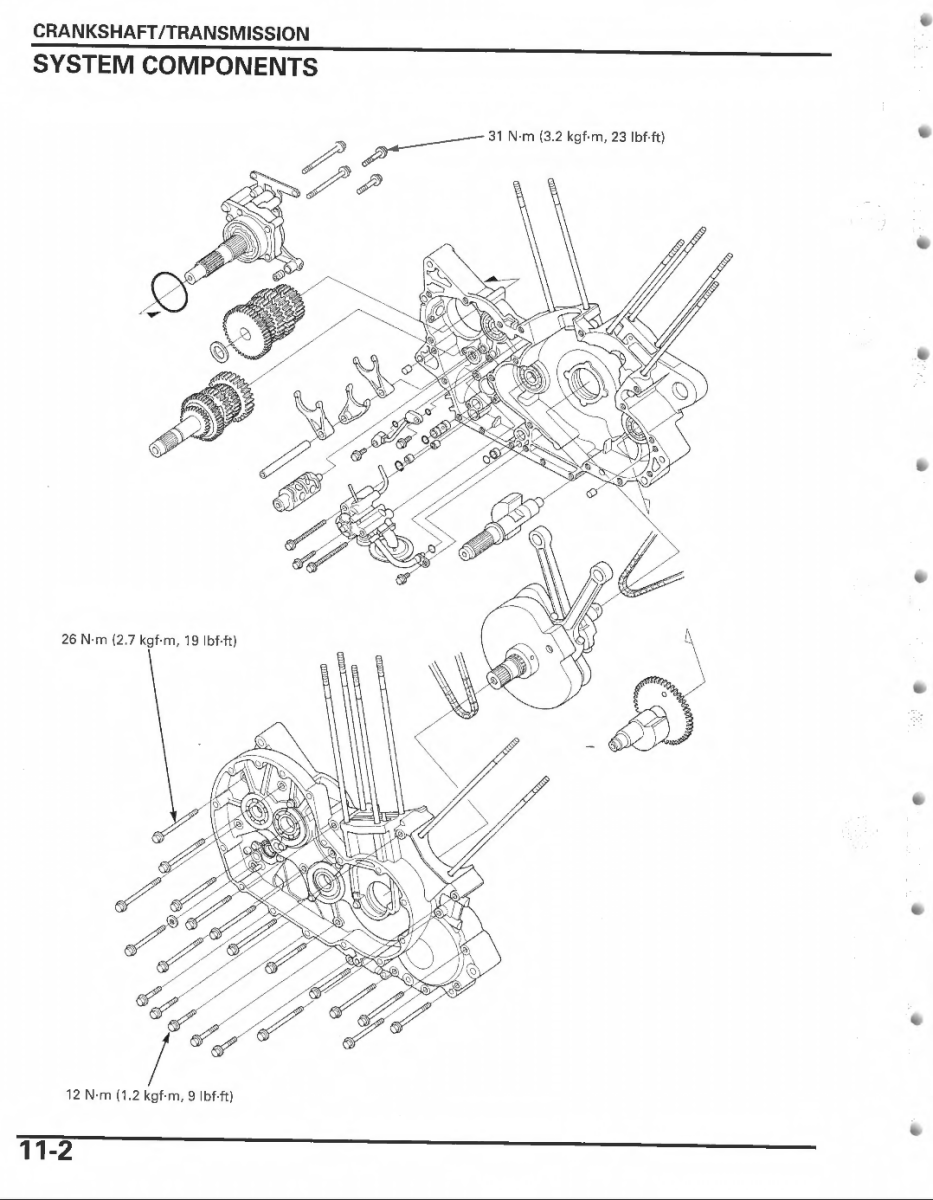 Technical diagram of crankshaft/transmission system components on a white background