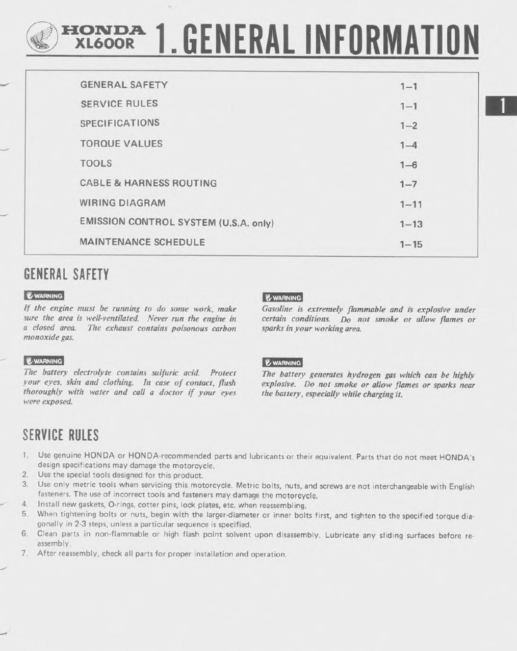Page from a Honda XL600R manual with general information and safety guidelines.