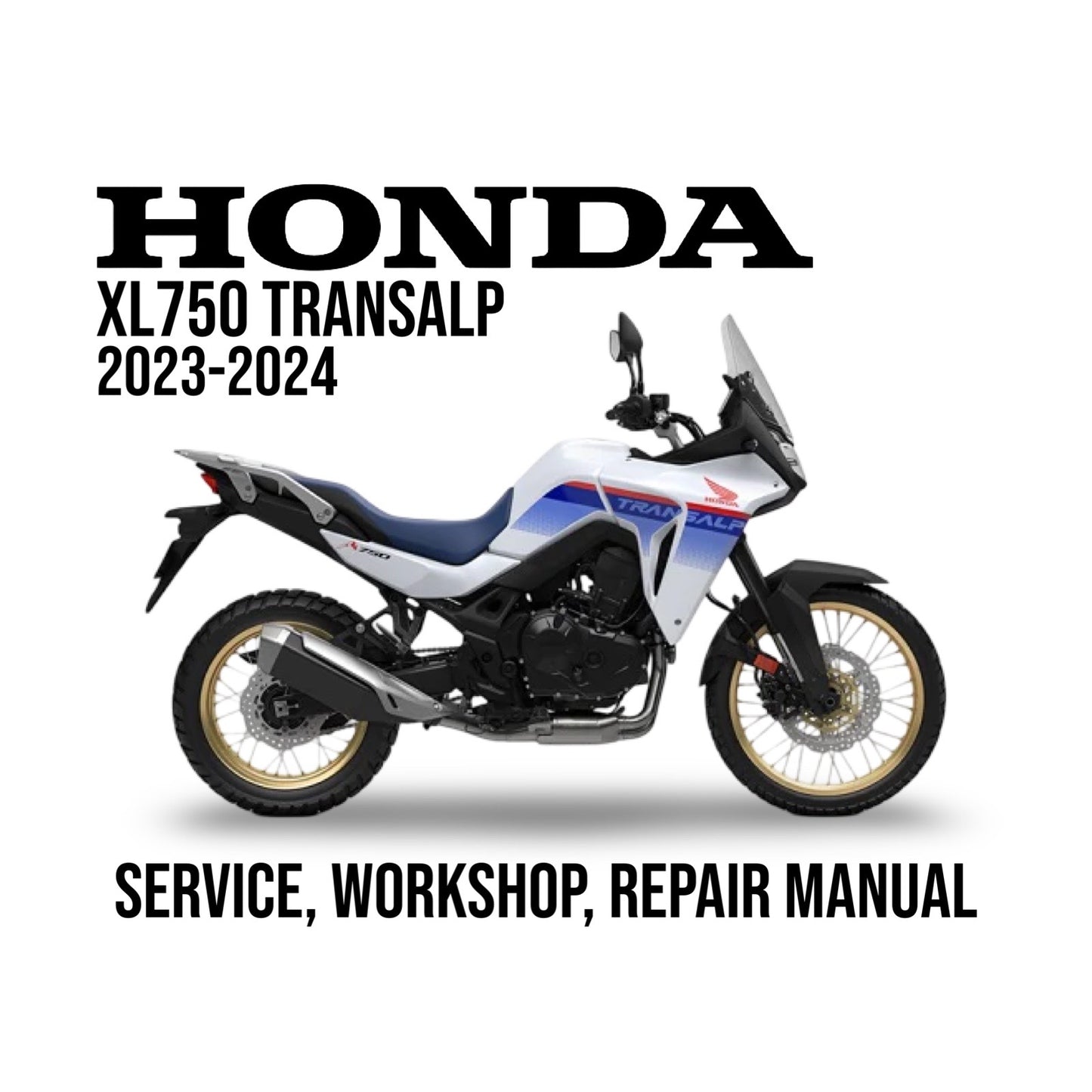Honda XL750 Transalp service, workshop, and repair manual cover with motorcycle illustration on a white background.