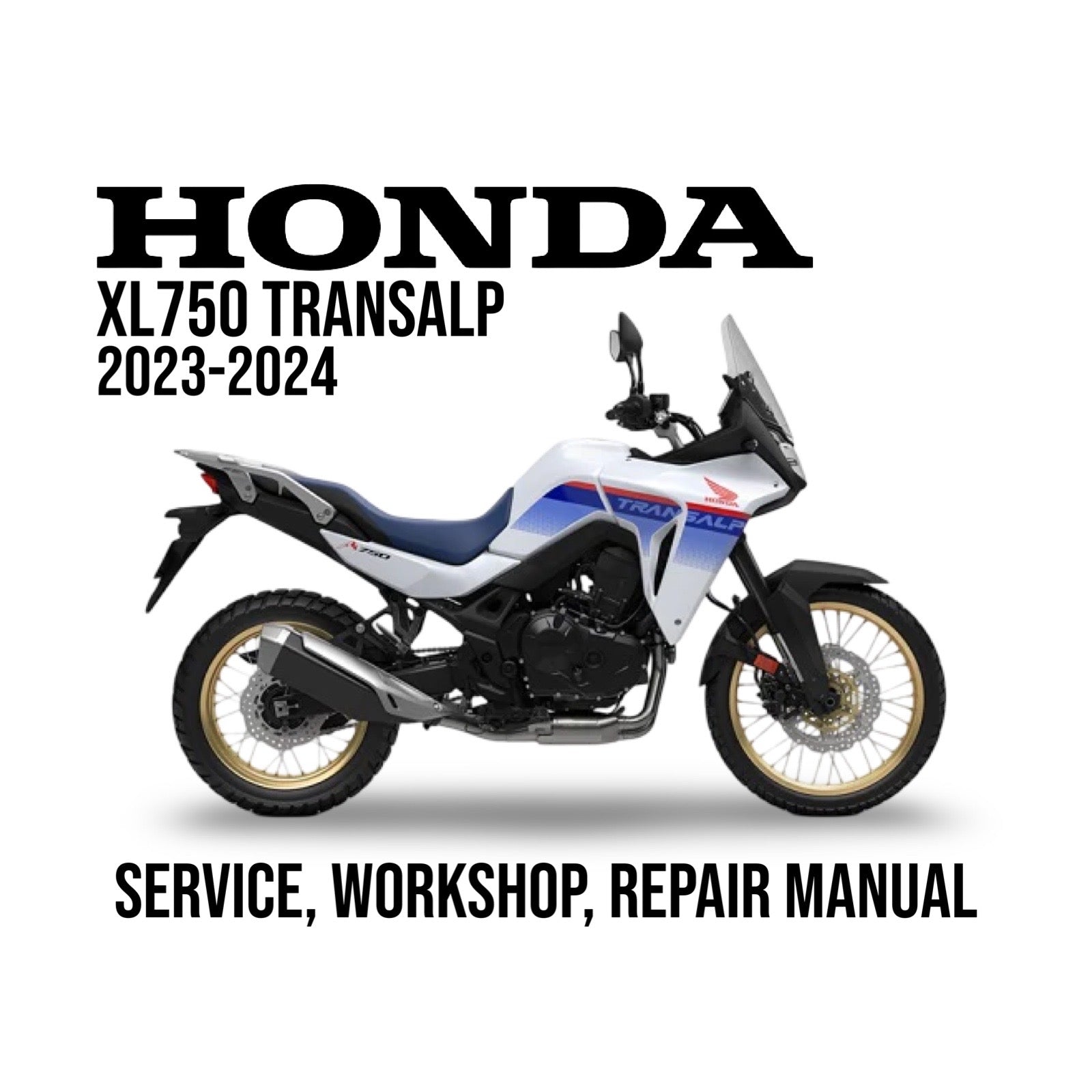 Honda XL750 Transalp service, workshop, and repair manual cover with motorcycle illustration on a white background.
