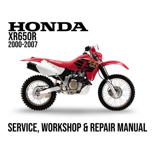 Honda XR650R service, workshop & repair manual cover with motorcycle illustration on a white background