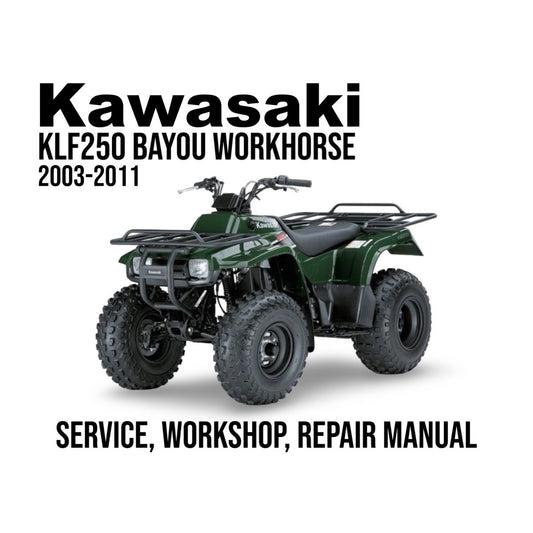 Kawasaki KLF250 Bayou Workhorse ATV with text on a white background