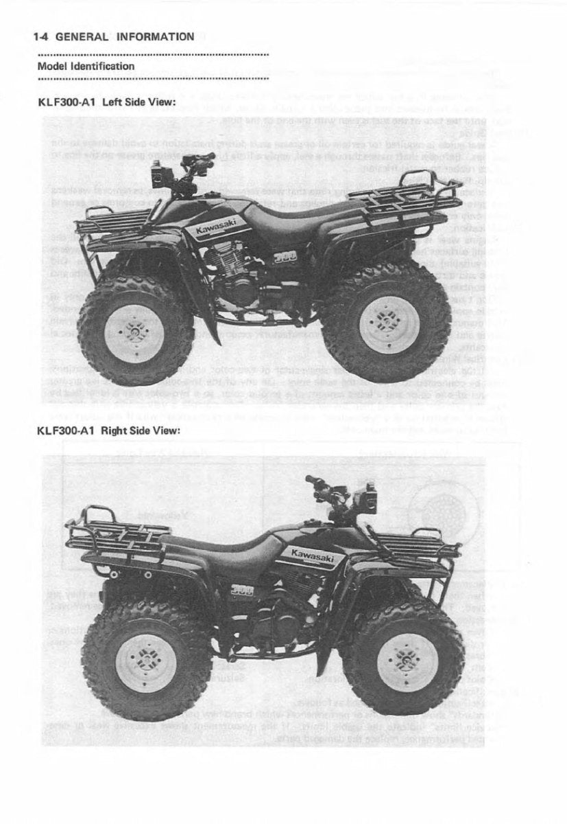 Manual page sample, a quad bike on a white page showing both sides.