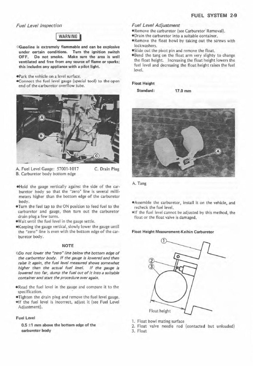 Page in manual about fuel level inspection.
