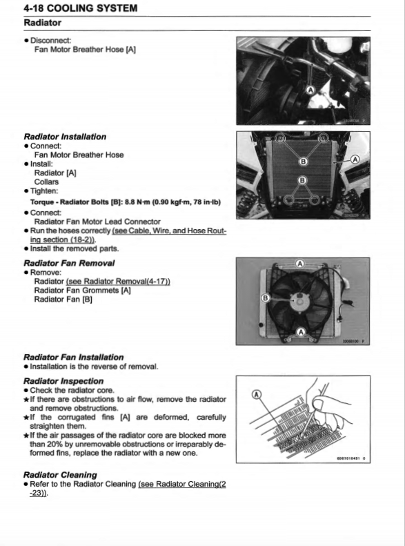 Technical manual page on cooling system with text and diagrams.