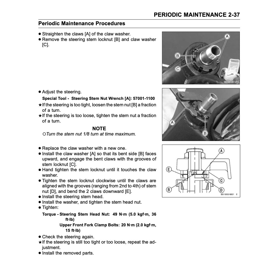 Technical manual page with periodic maintenance procedures for a mechanical component.