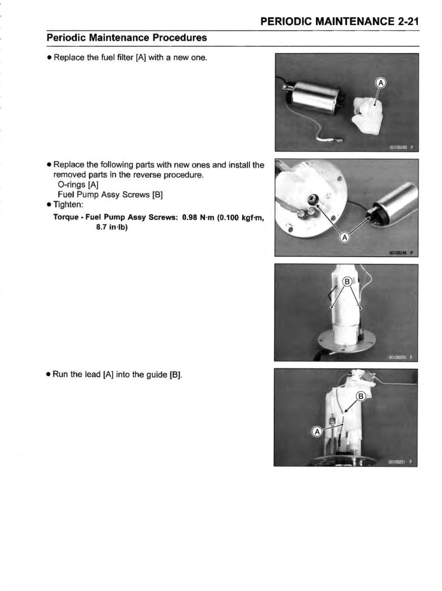 Maintenance procedure manual page with step-by-step instructions and diagrams.